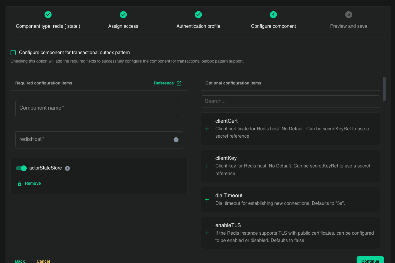 Configure component step with the actorStateStore toggle enabled